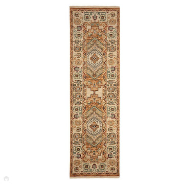 Nomad Traditional Persian Geometric Medallion Floral Border Textured Low-Profile Wool Blend Loop Pile Terracotta/Multicolour Runner-Melrose-Rug Love - The Most Loved Rug Store